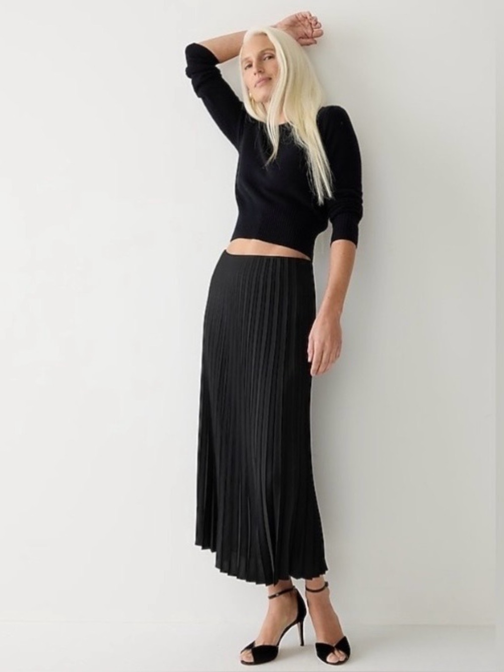 J. Crew Black Pleated Midi Skirt XL